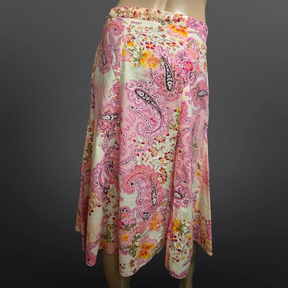 Y2K Pink Floral Paisley Midi Skirt Sequins Fairy Boho size M Cotton A Line - Picture 8 of 9